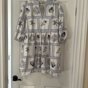 Calypso St. Barth Blue and White Tropical Patterned Dress